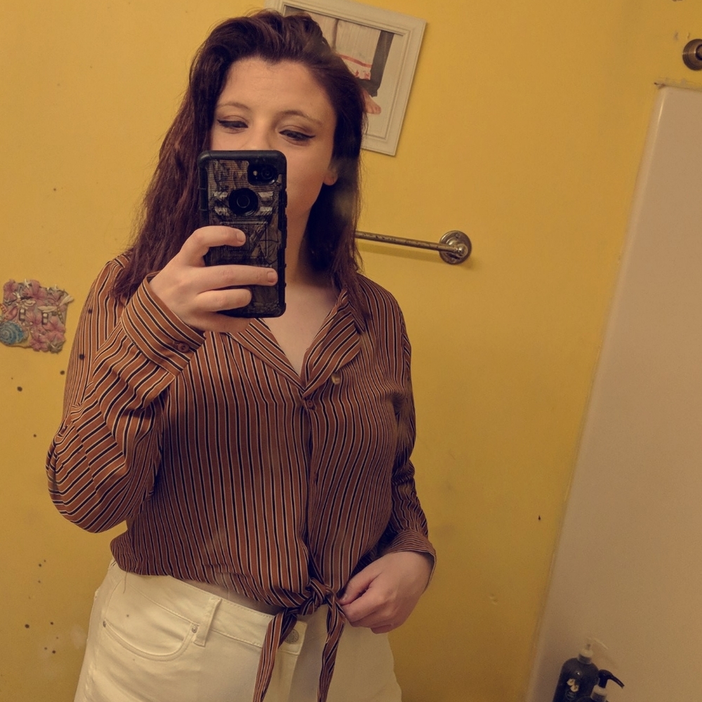 Orange front tied blouse